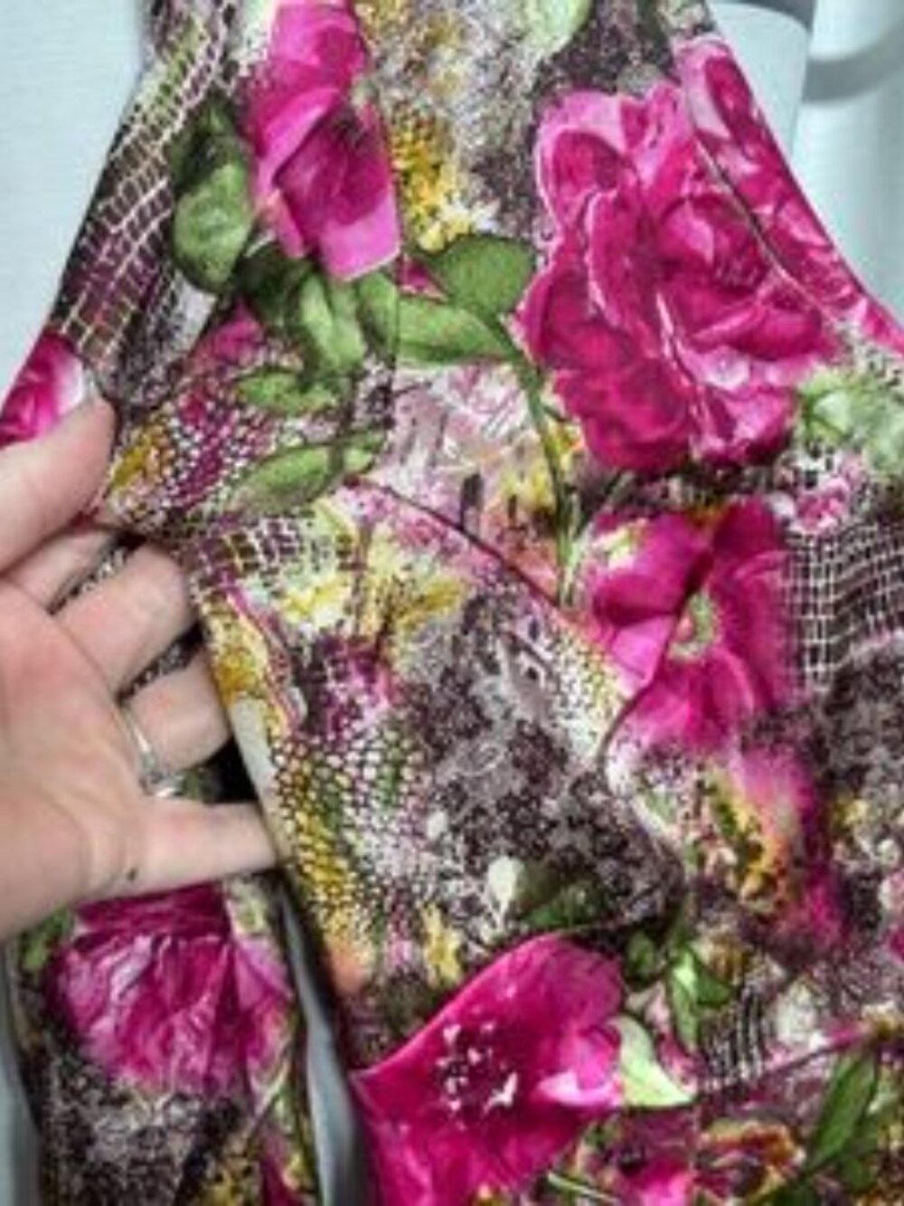 Floral Snakeskin Print Scoop Neck Long Sleeve Mini Dress Boho Indie Retro - Picture 3 of 9